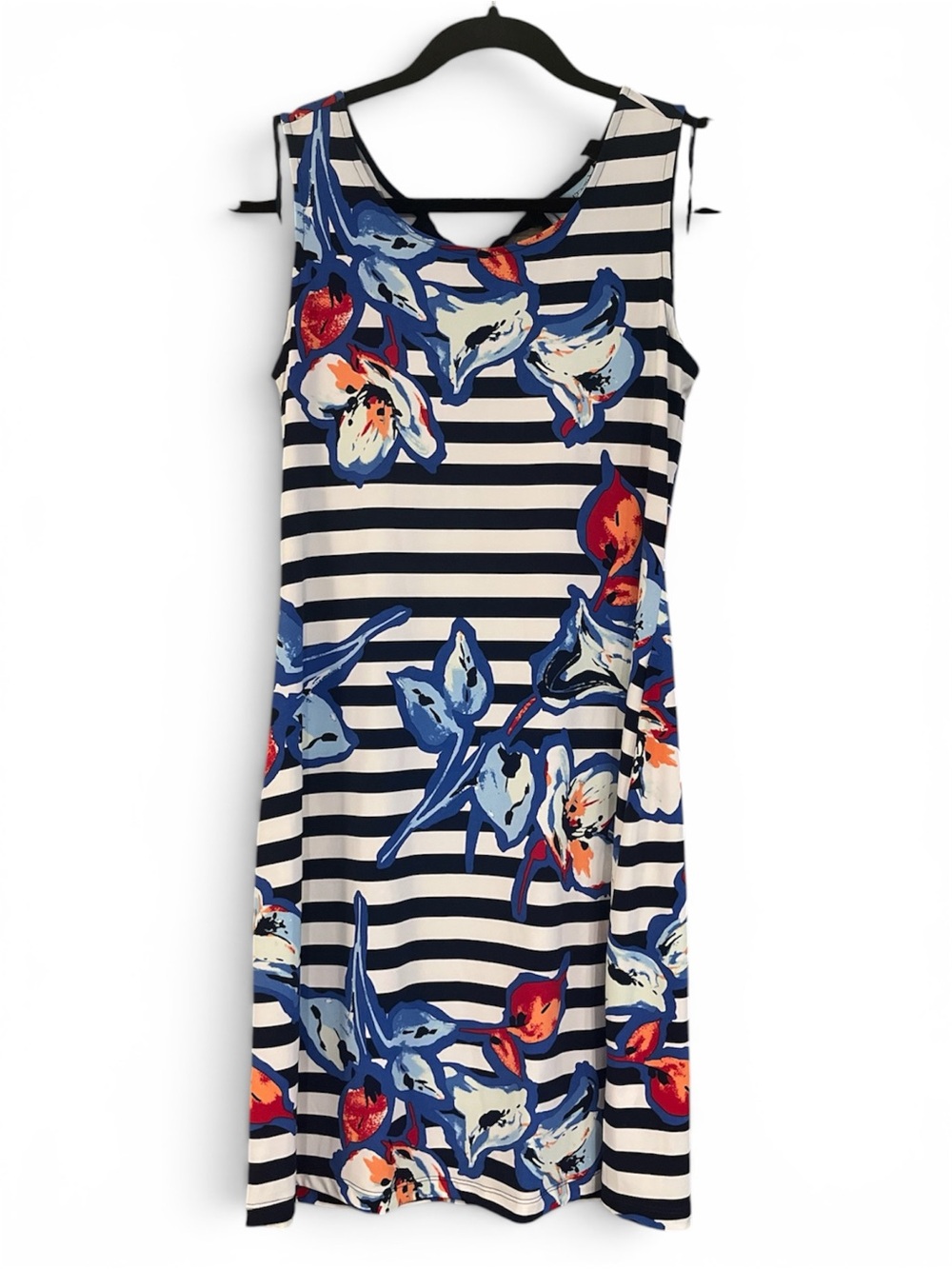 Cynthia Rowley Navy & White Striped Floral Mini Dress with Blue & Red Accents